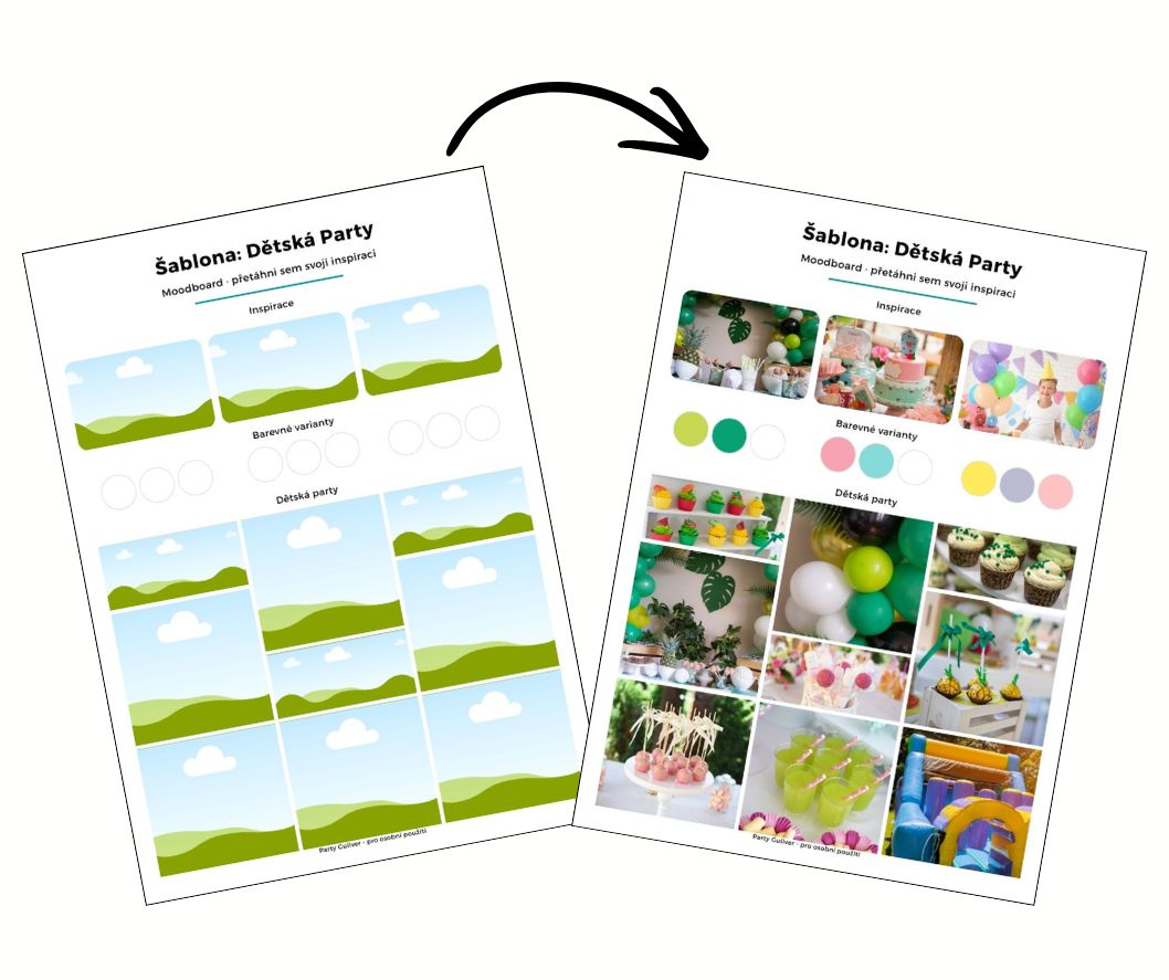 Canva šablona Dětská Party Moodboard